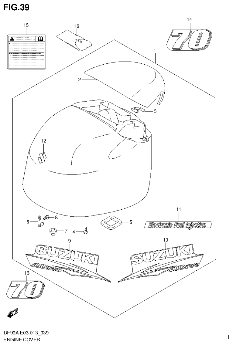 Suzuki DF80A, DF90A ENGINE COVER (DF70A E3) parts diagram